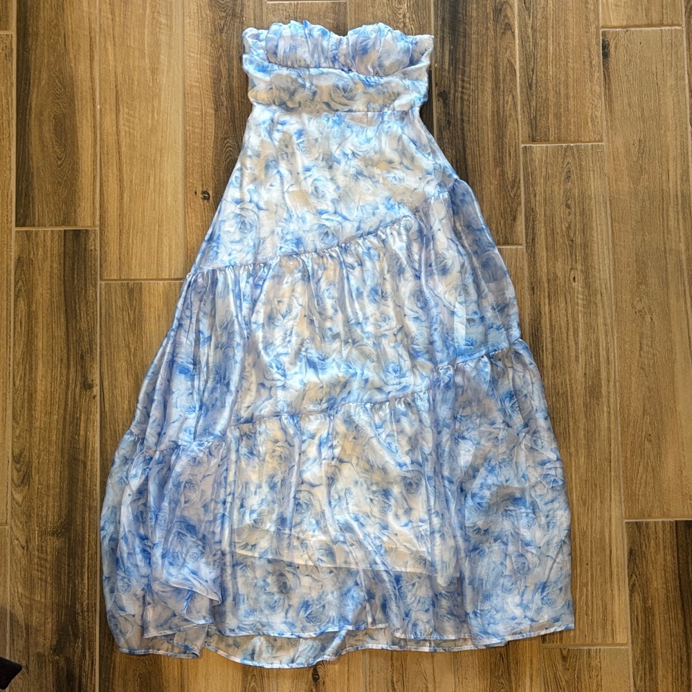 Strapless Blue Floral Women's Dress
